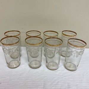 Bartlett Collins Frosted Grapes Leaves Embossed with Gold Rimmed Glasses 8-16 oz